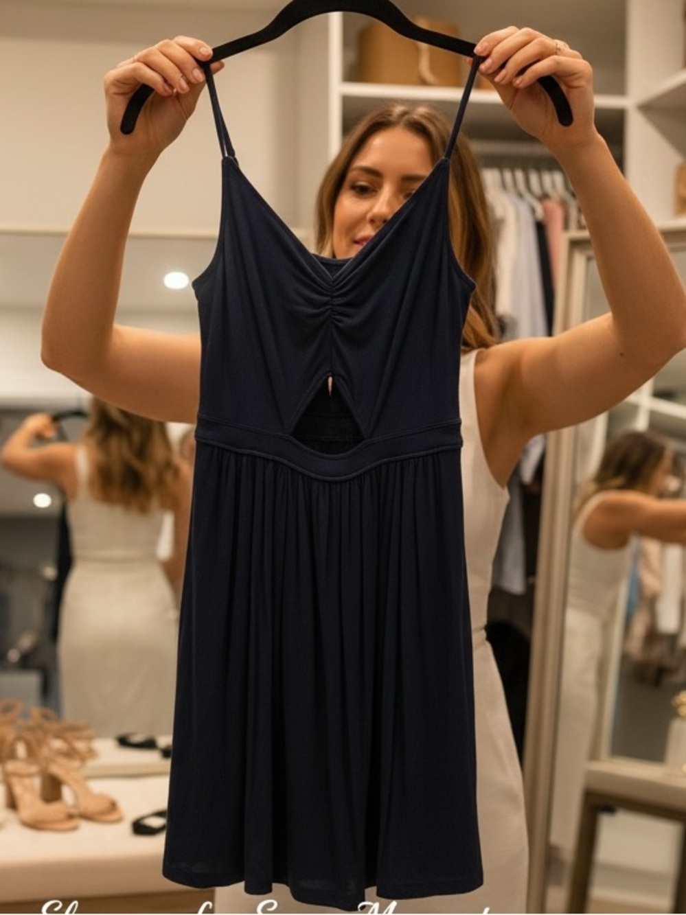Hollister Navy Blue Spaghetti Strap Cutout Dress